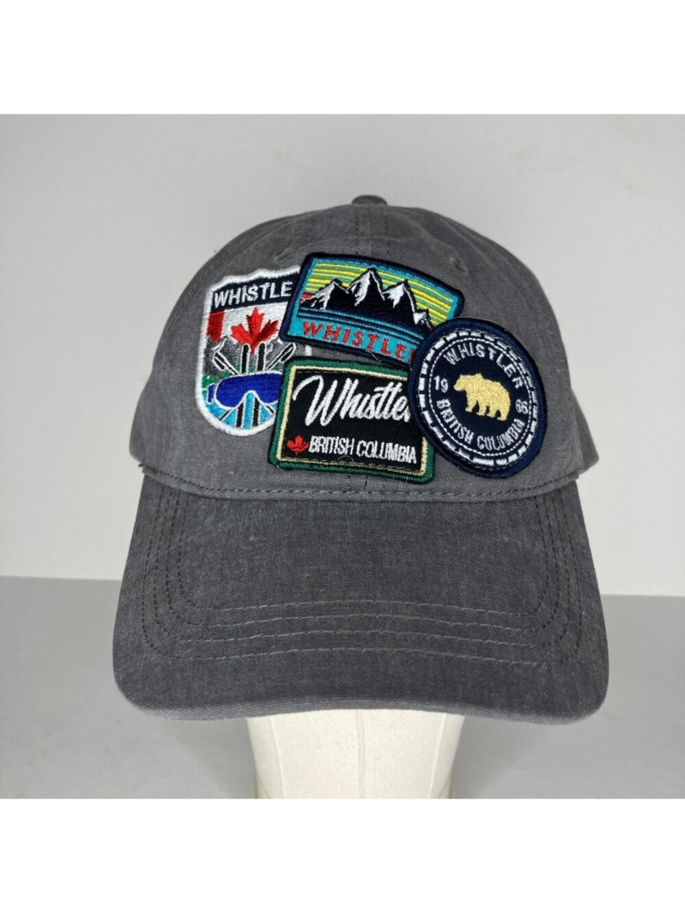Northern Icons Whistler BC Hat Men's Adjustable Gray Multi-Patch Souvenir Canada